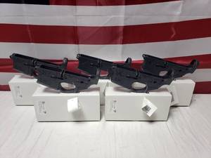 lot 856 image: Spikes Tactical ST15 Calico Jack Stripped AR15 Lower Receiver w Calico Jack Logo & ParleyPlunderArr Fire Safe Markings - QUANTITY 5 - BID IS TIMES THE QUANTITY