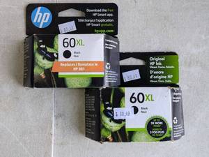 lot 185 image: Lot of 2 - HP 60XL Black Ink Cartridges - NEW