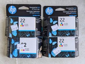 lot 191 image: Lot of 4 - HP 22 Ink Cartridges Tri-Color - NEW