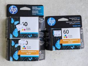 lot 197 image: Lot of 3 - HP 60 Tri-Color Ink Cartridges - NEW