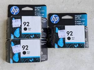 lot 201 image: Lot of 3 - HP 92 Black Ink Cartridges - NEW
