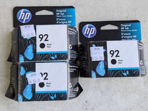 lot 204 image: Lot of 3 - HP 92 Black Ink Cartridges - NEW
