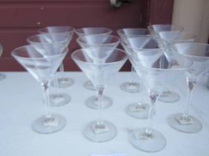 lot 43 image: tall stem martini wine glasses