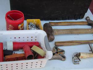 lot 113 image: TOOL LOT - TOOL BOX, HAMMERS, ALLAN WRENCHES, BASKET. tSCREWS  PLUS