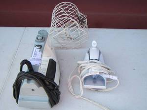 lot 167 image: 2 irons, &  metal heart candle holder