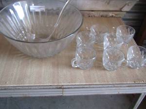 lot 226 image: Punch bowl with ladle  and glasses