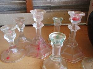 lot 252 image: glass candle stick stands