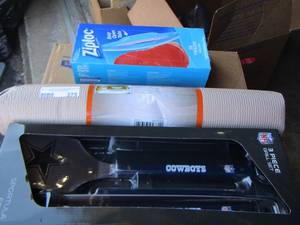 lot 279 image: - Dallas cowboy bbq utensils new- cabinet LINER rubber, zip lock bags unopened