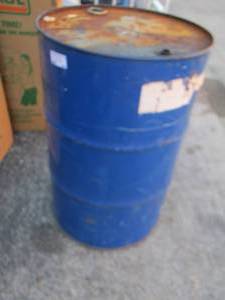 lot 320 image: blue empty 50 gallon  barrel