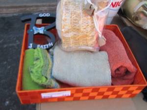 lot 321 image: BATH TIME ACCESSORIES - TOWEL, B, LOOFAH, BUFFER , BATH LOTIONS