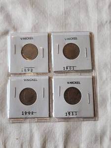 lot 8 image: Selection of V-Nickels - 1892, 1901, 1902, 1911