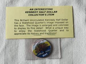 lot 92 image: Kennedy Half Dollar colorized statehood quarters image - 1999 Connecticut - collectors coin