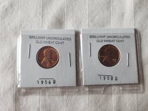 lot 113 image: 1956D and 1958D - Brilliant Uncirculated Wheat Penny