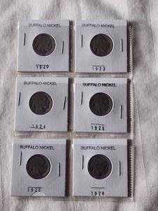 lot 143 image: Selection of Buffalo Nickels - 1920, 1923, 1924, 1925, 1926, 1928