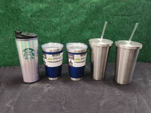 lot 109 image: Selection of steel insulated cups with lids