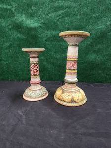 lot 111 image: Set of 2 Italian hand painted candlestick holders -signed by artist