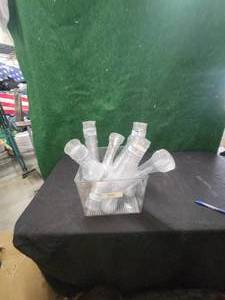 lot 300 image: Plastic bin with packs of champagne flutes