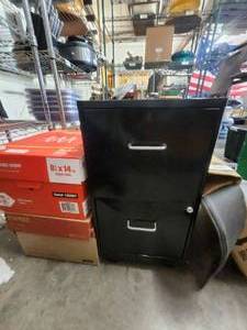 lot 317 image: Black metal 2 drawer file cabinet