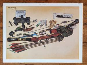 lot 44 image: Ready for your frame - Bowhunters Gear - limited Edition Print - Artist Rita A. Karr - signed - 18 by 24 - (I)