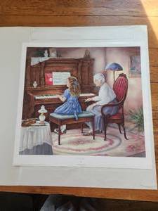 lot 129 image: Ready for your frame - Piano Lessons - limited Edition Print - Artist Paula Vaughan - signed and numbered -600 of 950 - 26 by 26 - (Z)