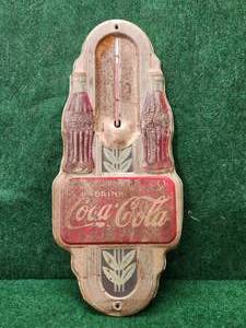 lot 61 image: Vintage metal Coca-Cola thermometer advertisement