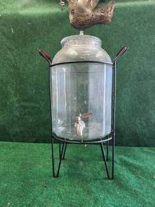 lot 309 image: Glass drink dispenser with metal stand