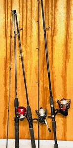 lot 37 image: Three (3) Rod &amp Reel Combos - Including Matzuo MZ-230, Shakespeare, &amp Zebco 202