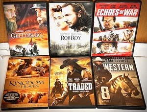 lot 245 image: Six (6) Historical War &amp Western DVDs - Including Gettysburg, Rob Roy, &amp Sam Elliot Western Collection