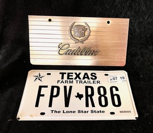 lot 92 image: Vintage Cadillac &amp Texas Farm Trailer License Plate
