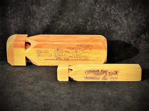 lot 113 image: Two (2) Hand Crafted Wooden Train Whistles