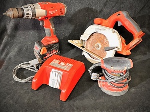 lot 126 image: Milwaukee Cordless Drill Circular Saw WBattery Charger &amp Electric Buffer