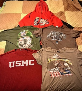 lot 144 image: Size Large Military and Patriotic Themed T-Shirts &amp Hoodie