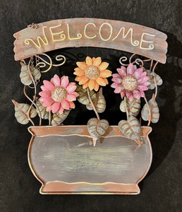 lot 166 image: 17 Tall Hanging Metal Floral Welcome Sign