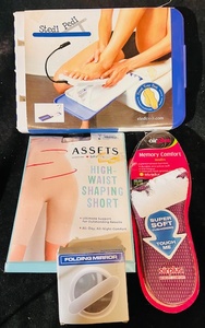 lot 183 image: Size 1 Assets Spanx - High Waist Shaping Shorts, Stedi Pedi, Airplus Womens Size 5-11 Memory Comfort Insoles, &amp Travlo404 Folding Mirror