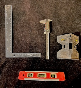 lot 191 image: Empire Polycast Modrl 720 Post &amp Pipe Level, Husky Micrometer, Metal Square, &amp Hand Level