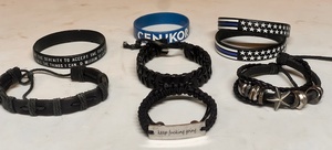 lot 194 image: Seven (7) Mens Bracelets - Including Leather Weave