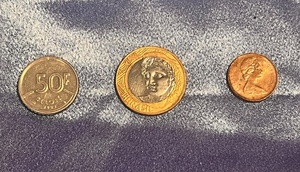 lot 259 image: 1993 Belgium 50 Francs Coin , 2002 Brazil One Real Bimetallic Coin, &amp 1978 Canada 1 Cent QUEEN ELIZABETH II Error Coin - Edge Error