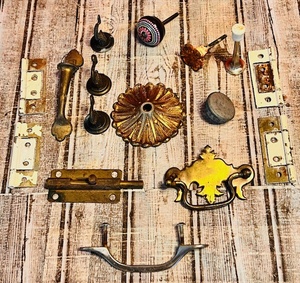lot 262 image: AntiqueVintage Drawer &amp Door Pulls, Hinges, and Other Miscellaneous Hardware