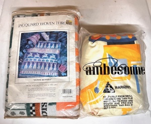 lot 266 image: Jacquard Woven Throw - Funny Bunnies &amp Ambesonne Childrens Fitted Sheets for Full Size Bed