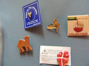 lot 513 image: Pins- wood camel, hummers, angels ad more
