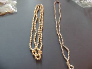 lot 520 image: 2 pearl necklaces- 1 single strand and one double strand