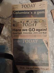 lot 530 image: TODAY- FLORIDA SPACE AGE NEWSPAPER - COLUMBIA- 111386, 32379,  41281, 41381