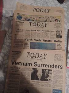 lot 538 image: TODAY- FLORIDA SPACE AGE NEWSPAPER - VIETNAM 461975 NORTH VIETS ATTACK DELTA, HEART ATTACK CHANG KAI SHEK   4301975 M VIETNAM RESIGNS