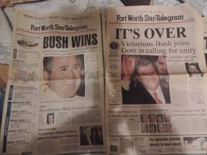 lot 568 image: FORT WORTH START TELEGRAM  - BUSH WINS  1182000,  ITS OVER 12142000 & ATTACKED  9112000
