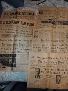 lot 576 image: NEWSPAPERS -CUBAN MISSILE CRIS -  JFK - 10231962, 10241962,  10251962, 10291962.  1111962