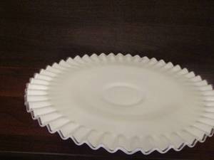 lot 12 image: FENTON Milk Glass CAKE STAND ,   crystal platter