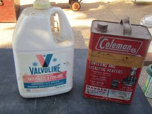 lot 167 image: Valvoline anti freeze and coolant, Coleman fuel for lanterns