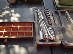lot 241 image: Craftsman sockets and socket wrench,  Wooden DIVIDED  DRAWER  IN Box,