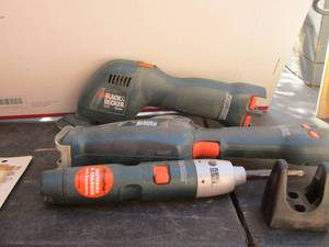 lot 264 image: BLACK and Decker tools - Sander,   screw driver, saw