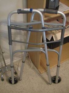 lot 347 image: wooden crutches, walker and cane